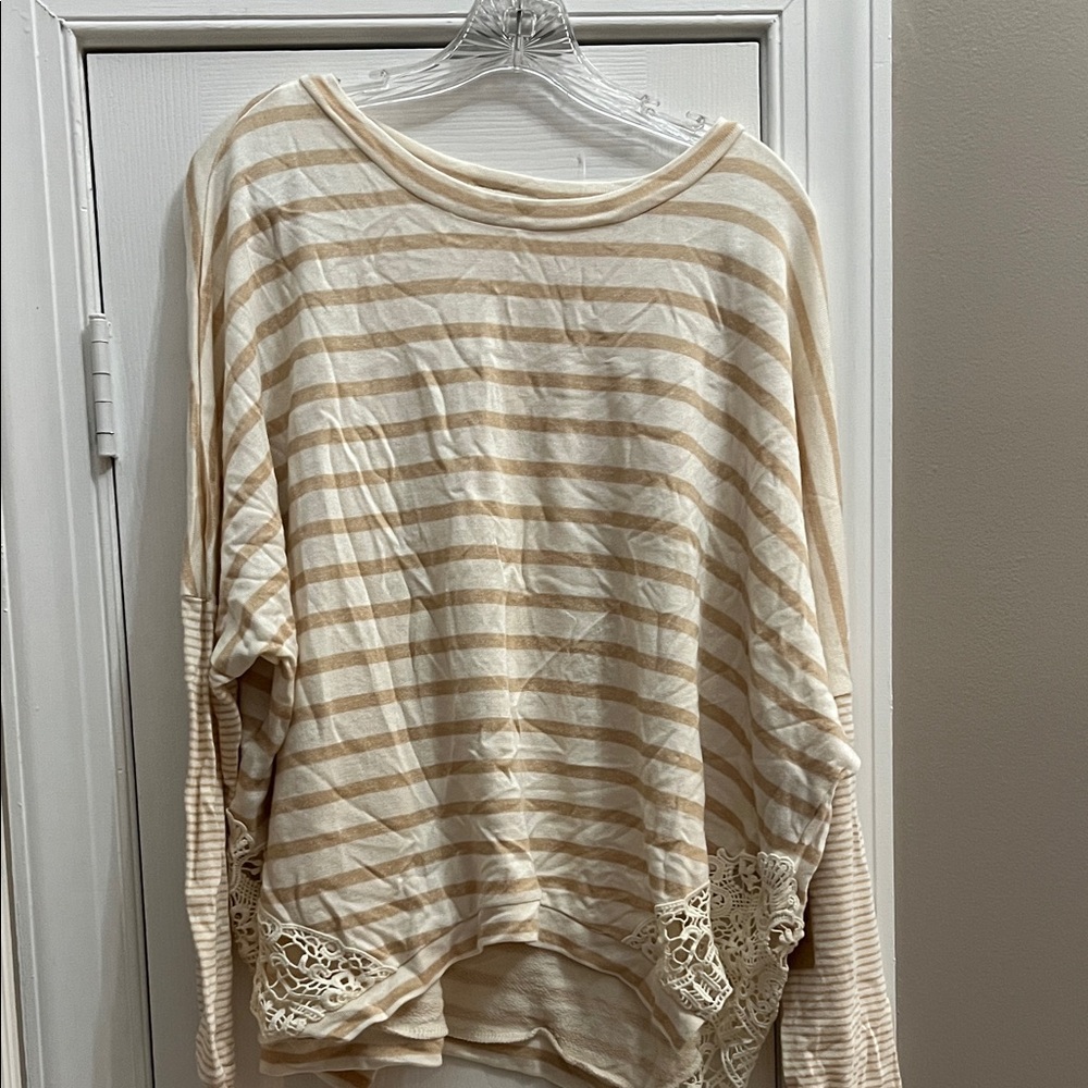 Chance or Fate Beige and White Striped Long Sleeve Top